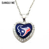 New Arrival Houston texans 1pcs/lot Heart Crystal Football Glass Pendant Necklace With 50cm Chains Necklace For Women Jewelry