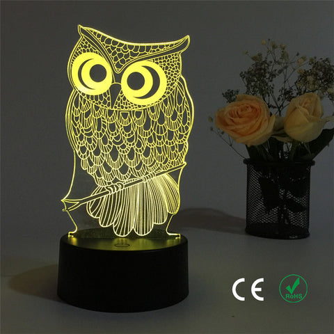 Lovely owl 3 d visual light sell like hot cakes Touch the color decoration illusion desk lamp a night light