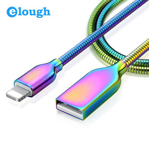 Elough All Metal USB Cable For iPhone X 5 5s 6 6s 7 8 Plus iPad Mobile Phone Fast Charge Max 2A USB Charger Data Sync Wire Cord