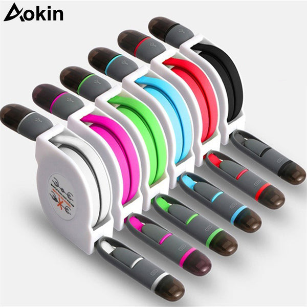 Aokin 2 in 1 Retractable Samsung Micro USB Charger and iPhone Charging Cable Mobile Phone