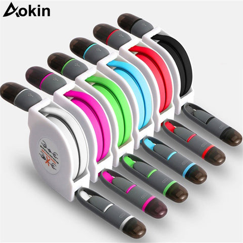 Aokin 2 in 1 Retractable Samsung Micro USB Charger and iPhone Charging Cable Mobile Phone